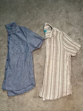 2 Tenth+Ocean Washable Linen Button Down Short Sleeve Shirts size XL